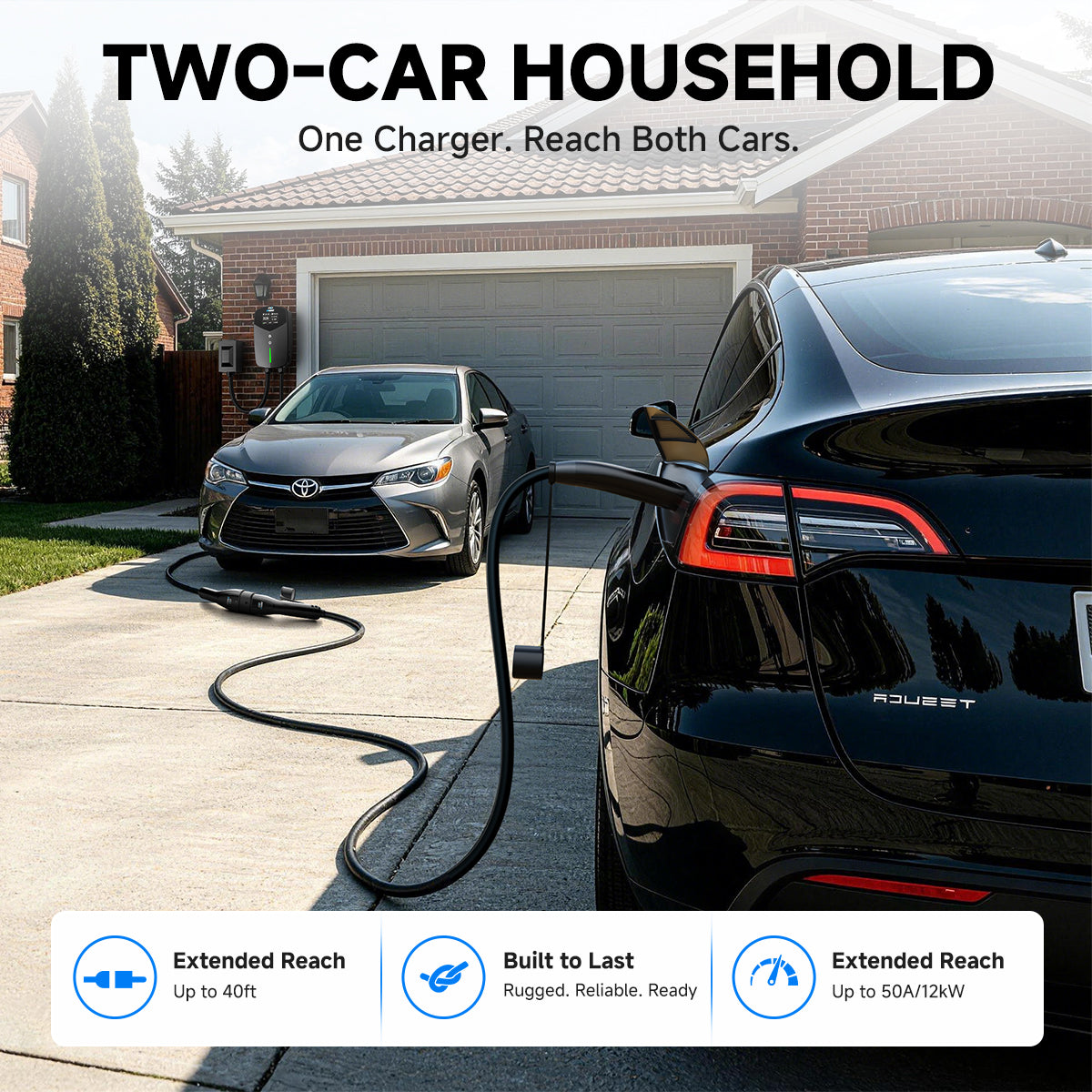 EVDANCE Type 2 to NACS EV Charging Cable – Single Phase, 32A / 6M, Tesla Compatible