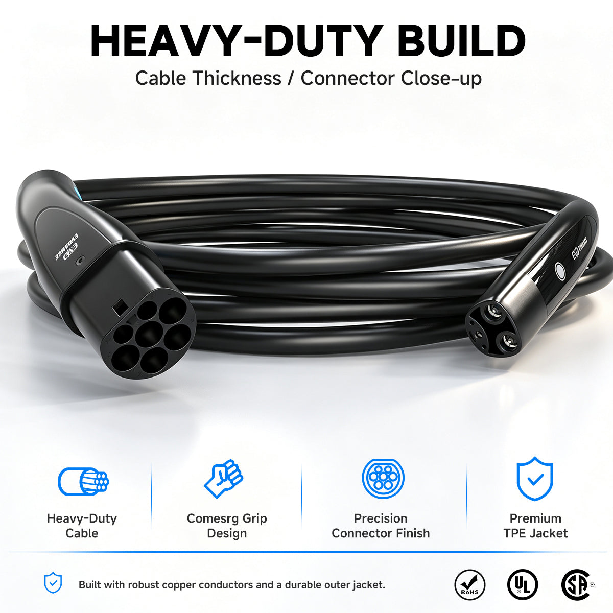 EVDANCE Type 2 to NACS EV Charging Cable – Single Phase, 32A / 6M, Tesla Compatible