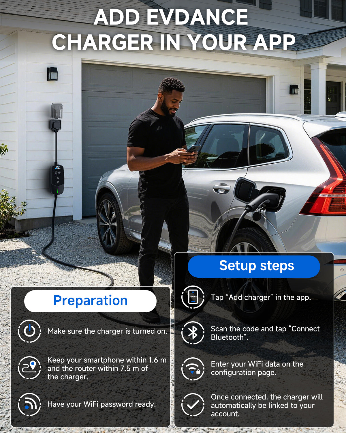 EVDANCE UK 3-Pin Smart Portable EV Charger – Single Phase Type 2, 6-13A / 2.99kW | WiFi & APP Control