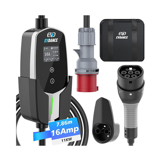 EVDANCE 11kW CEE Mobile Wallbox – 3 Phase Type 2 EV Charger, 16A