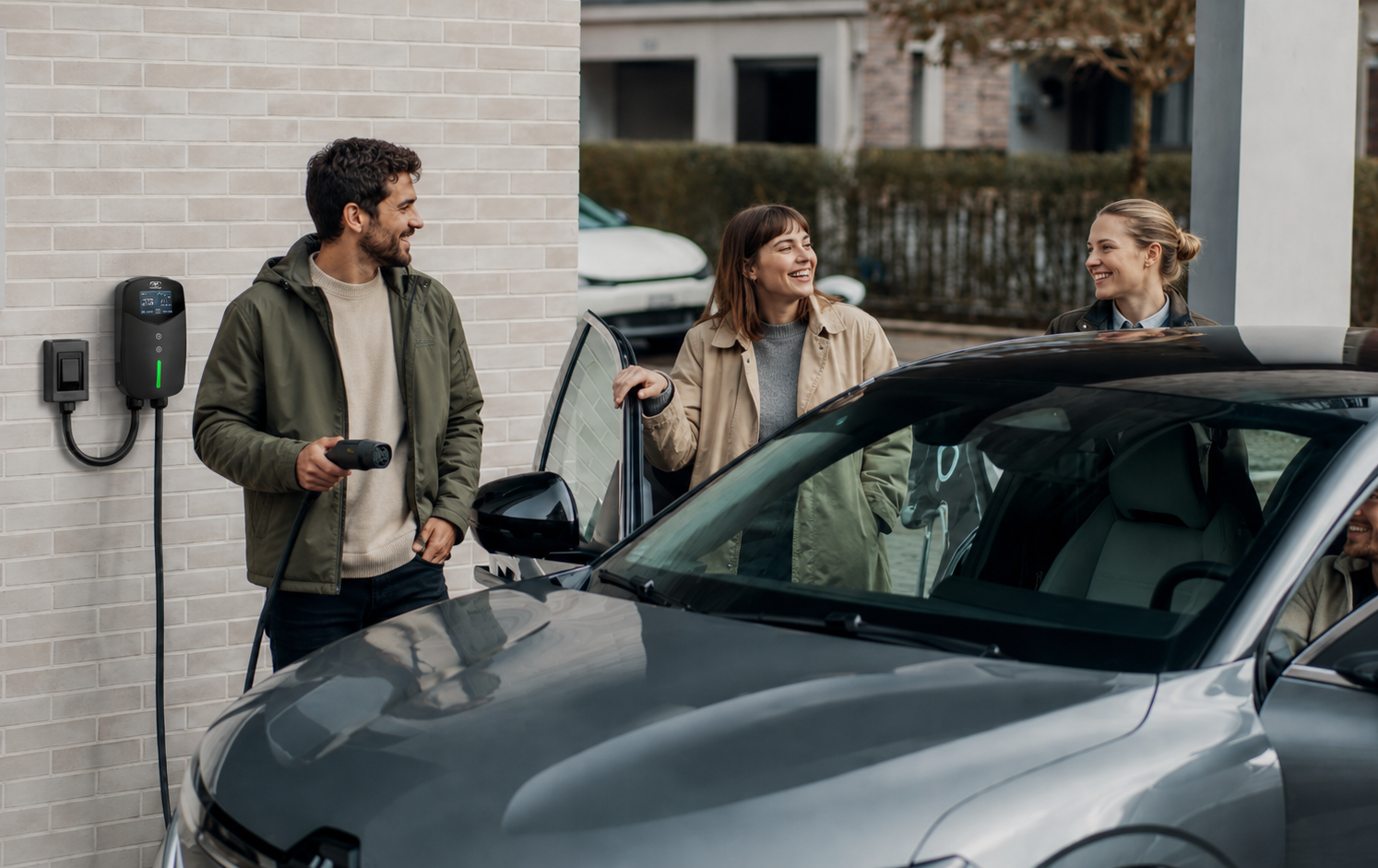 EVDANCE home EV charging solution with electric vehicle and wall-mounted charger