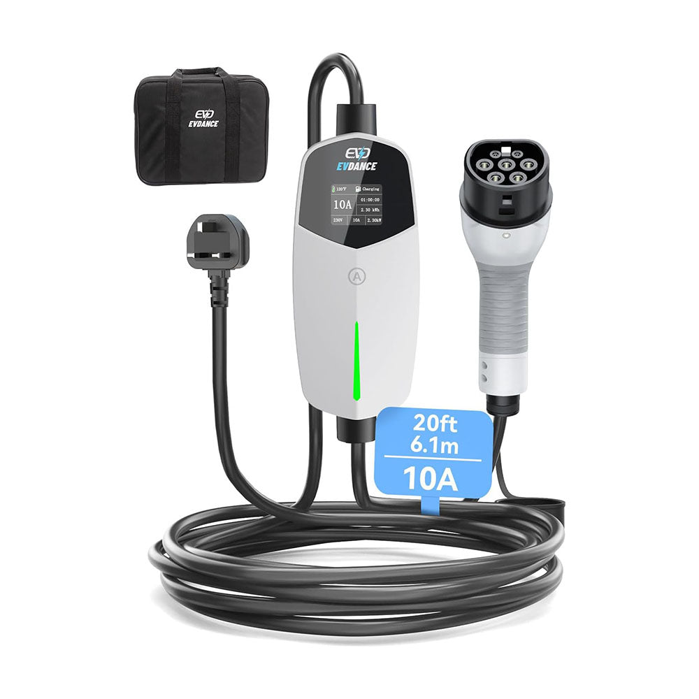 EVDANCE UK 3-Pin Portable EV Charger – Single Phase Type 2, 10A / 2.3kW | Intermediate
