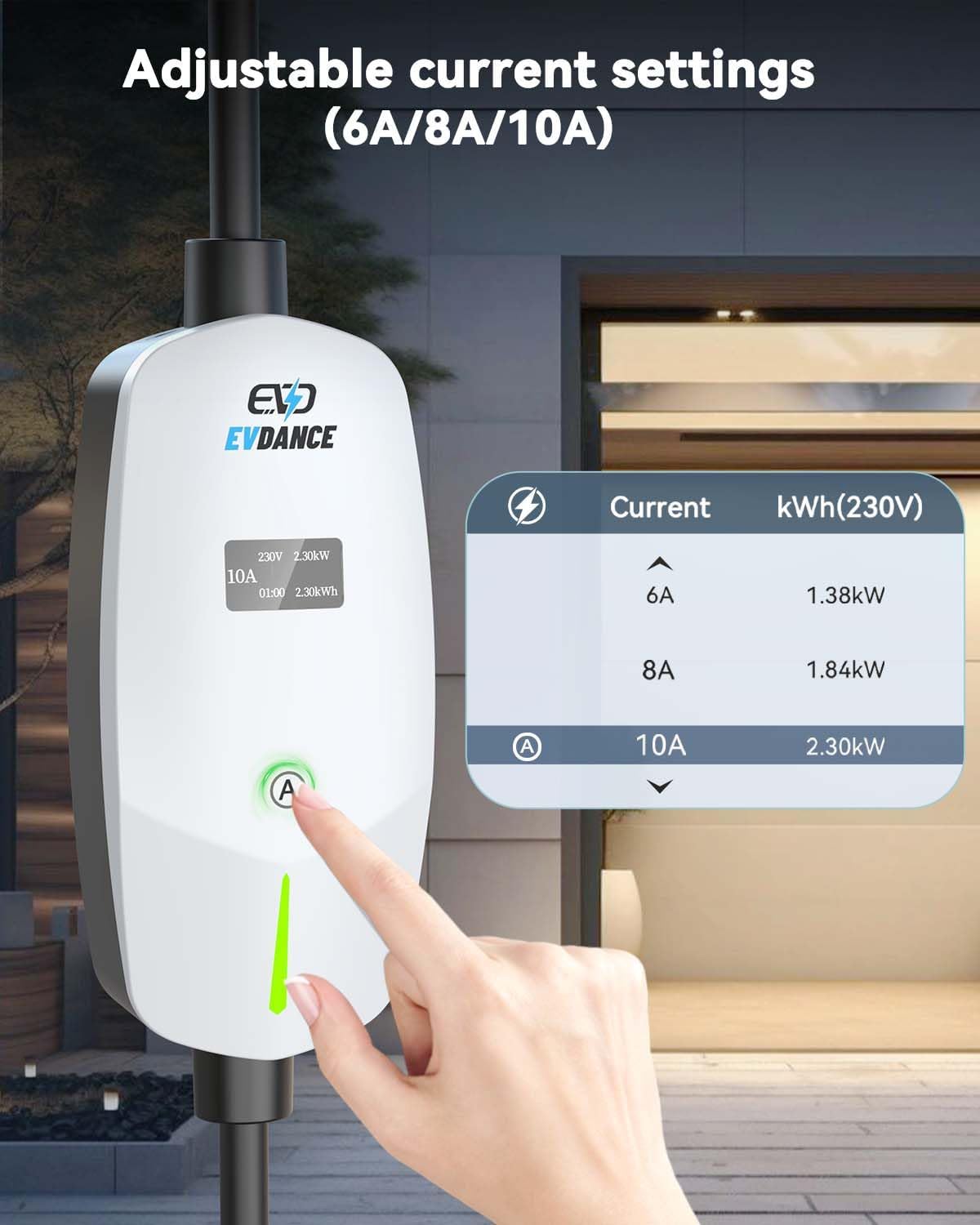 EVDANCE UK 3-Pin Portable EV Charger – Single Phase Type 2, 10A / 2.3kW | Basic
