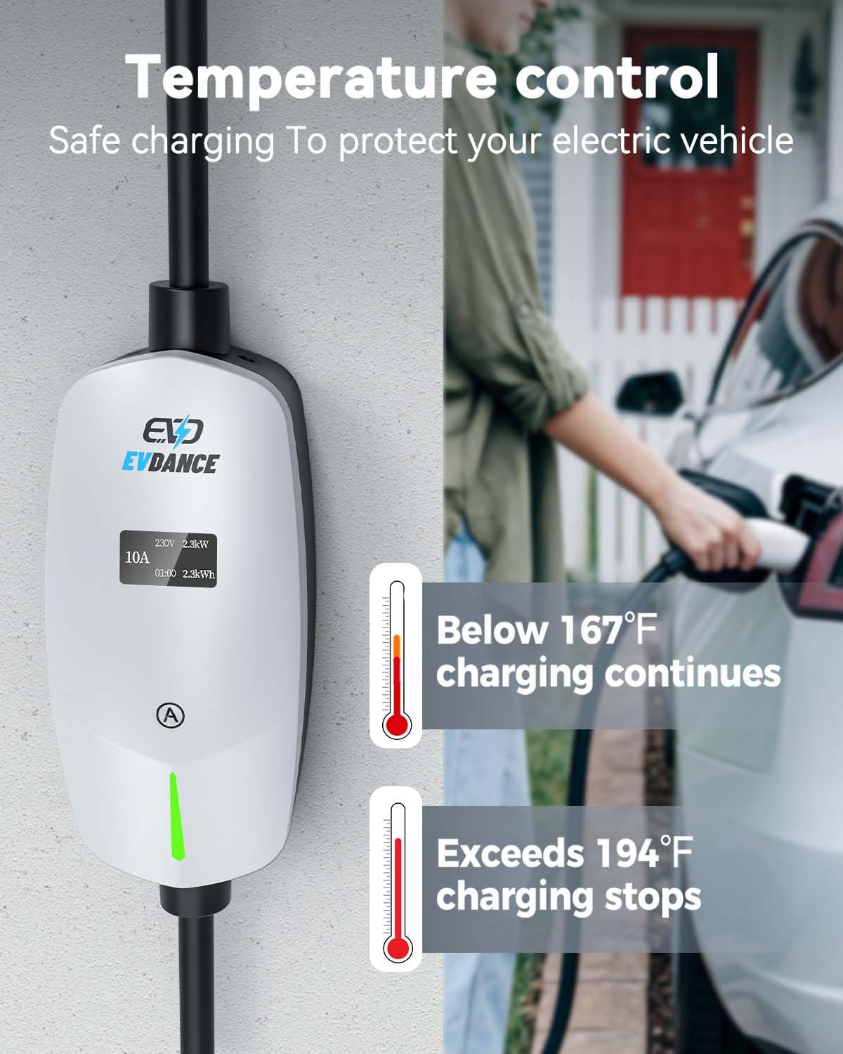 EVDANCE UK 3-Pin Portable EV Charger – Single Phase Type 2, 10A / 2.3kW | Basic