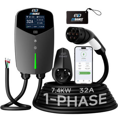 EVDANCE 32A Wallbox EV Charger – Single Phase Type 2, 7.36kW