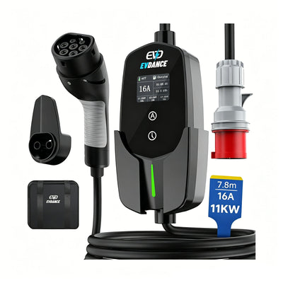 EVDANCE 11kW Mobile Wallbox – 3 Phase Type 2 EV Charger, 16A | 6mA DC Protection