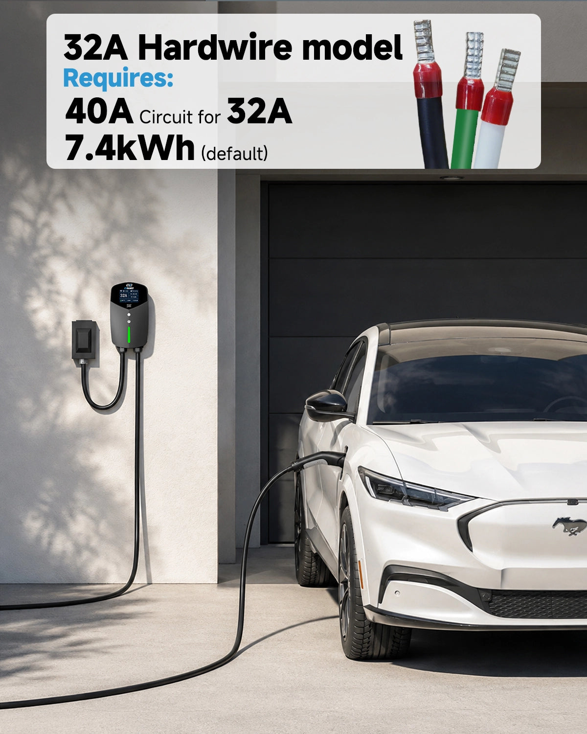 EVDANCE 32A Wallbox EV Charger – Single Phase Type 2, 7.36kW