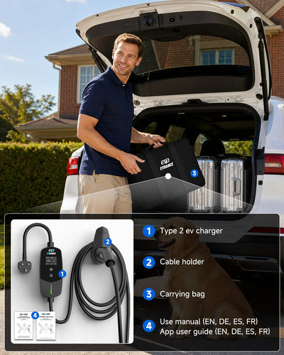 EVDANCE UK 3-Pin Smart Portable EV Charger – Single Phase Type 2, 6-13A / 2.99kW | WiFi & APP Control