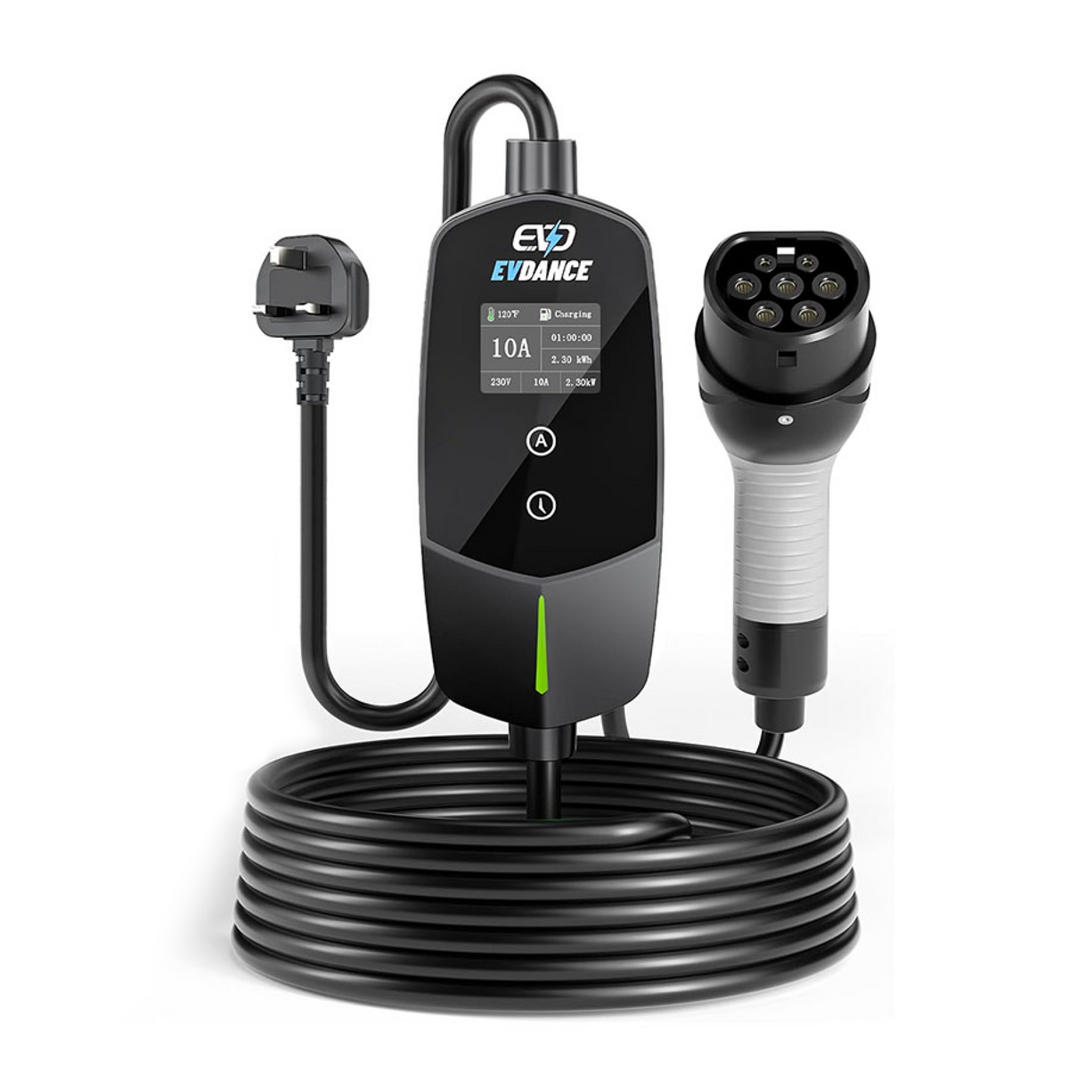 EVDANCE UK 3-Pin Portable EV Charger – Single Phase Type 2, 10A / 2.3kW | Advanced