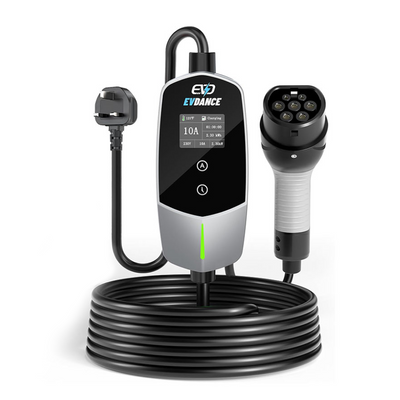 EVDANCE UK 3-Pin Portable EV Charger – Single Phase Type 2, 10A / 2.3kW | Advanced