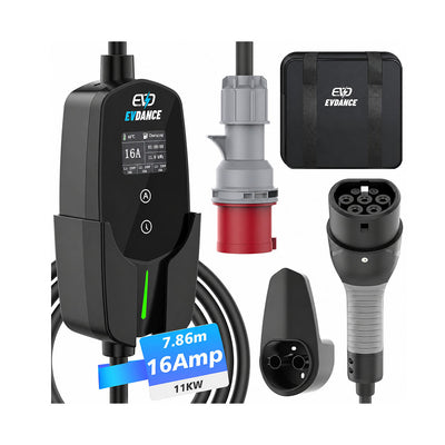 EVDANCE 11kW CEE Mobile Wallbox – 3 Phase Type 2 EV Charger, 16A