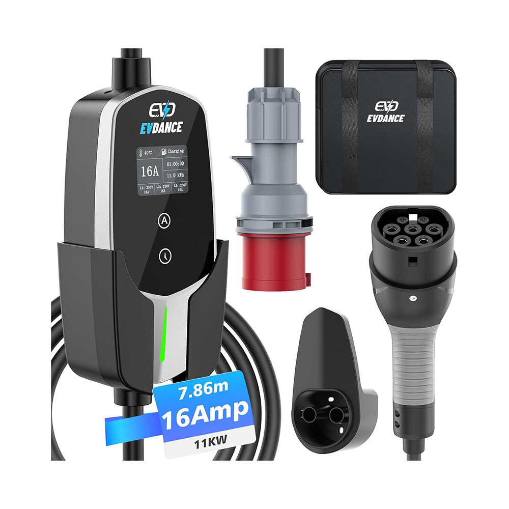 EVDANCE 11kW CEE Mobile Wallbox – 3 Phase Type 2 EV Charger, 16A