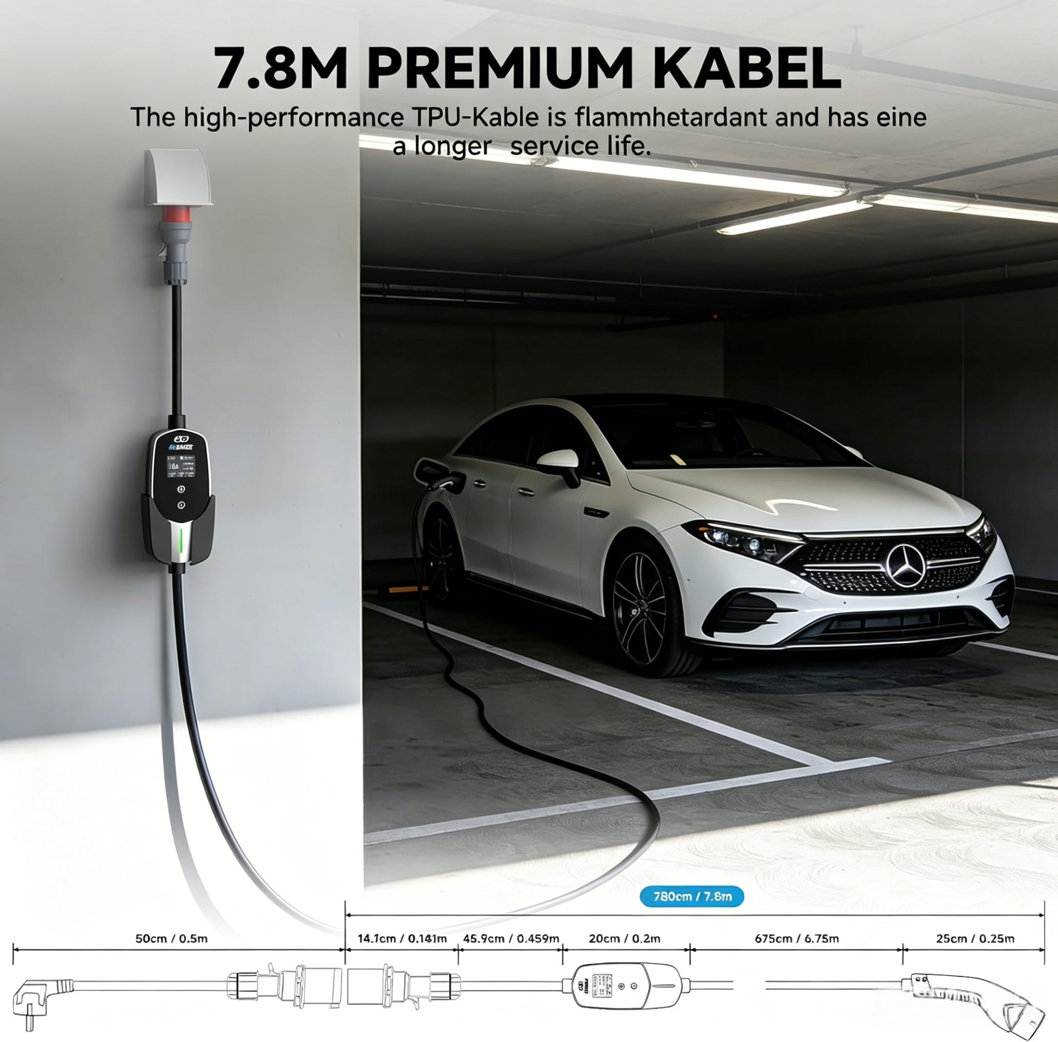 EVDANCE 11kW Mobile Wallbox – 3 Phase Type 2 EV Charger, 16A | 6mA DC Protection