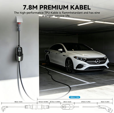 EVDANCE 11kW Mobile Wallbox – 3 Phase Type 2 EV Charger, 16A | 6mA DC Protection