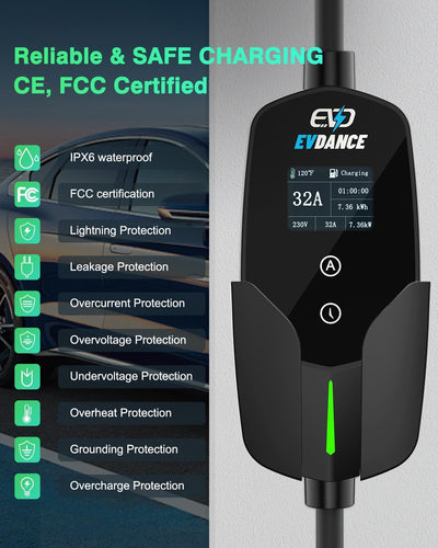EVDANCE CEE Portable EV Charger – Single Phase Type 2, 32A / 7.36kW