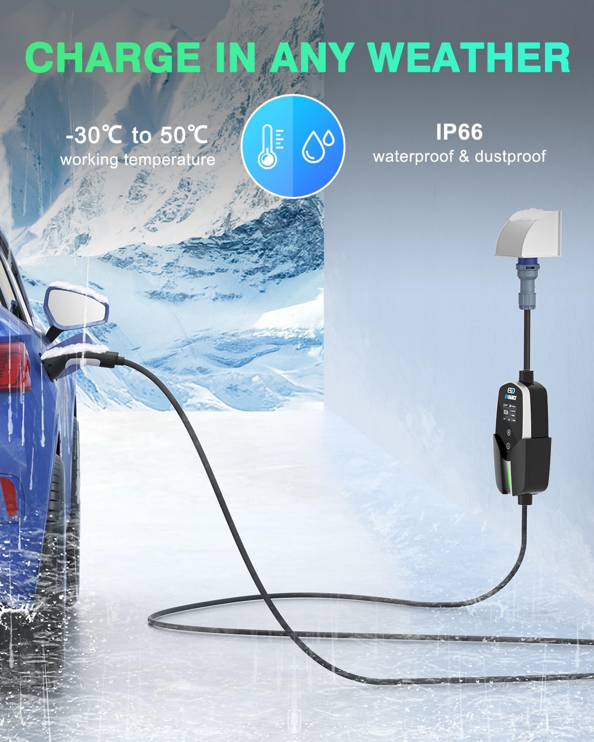 EVDANCE CEE Portable EV Charger – Single Phase Type 2, 32A / 7.36kW