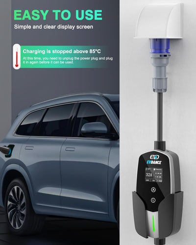 EVDANCE CEE Portable EV Charger – Single Phase Type 2, 32A / 7.36kW