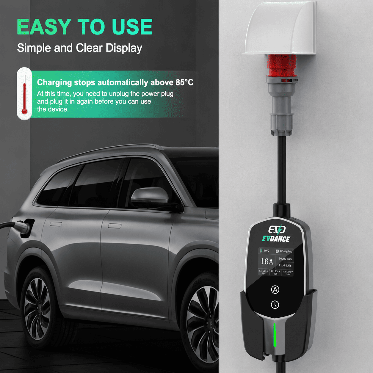 EVDANCE 11kW CEE Mobile Wallbox – 3 Phase Type 2 EV Charger, 16A