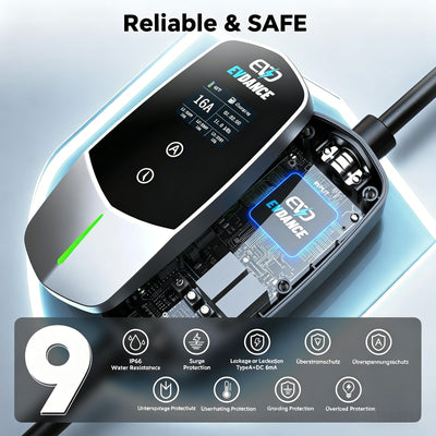 EVDANCE 11kW Mobile Wallbox – 3 Phase Type 2 EV Charger, 16A | 6mA DC Protection