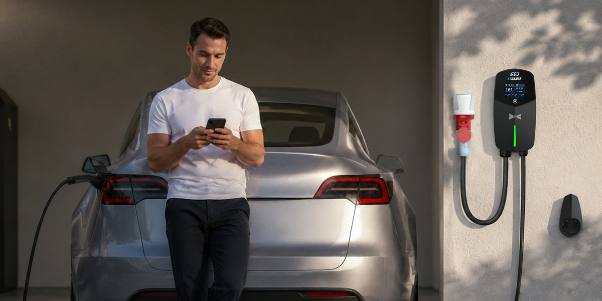 EVDANCE CEE Wallbox zum Laden eines Elektroautos zu Hause mit smarter Steuerung