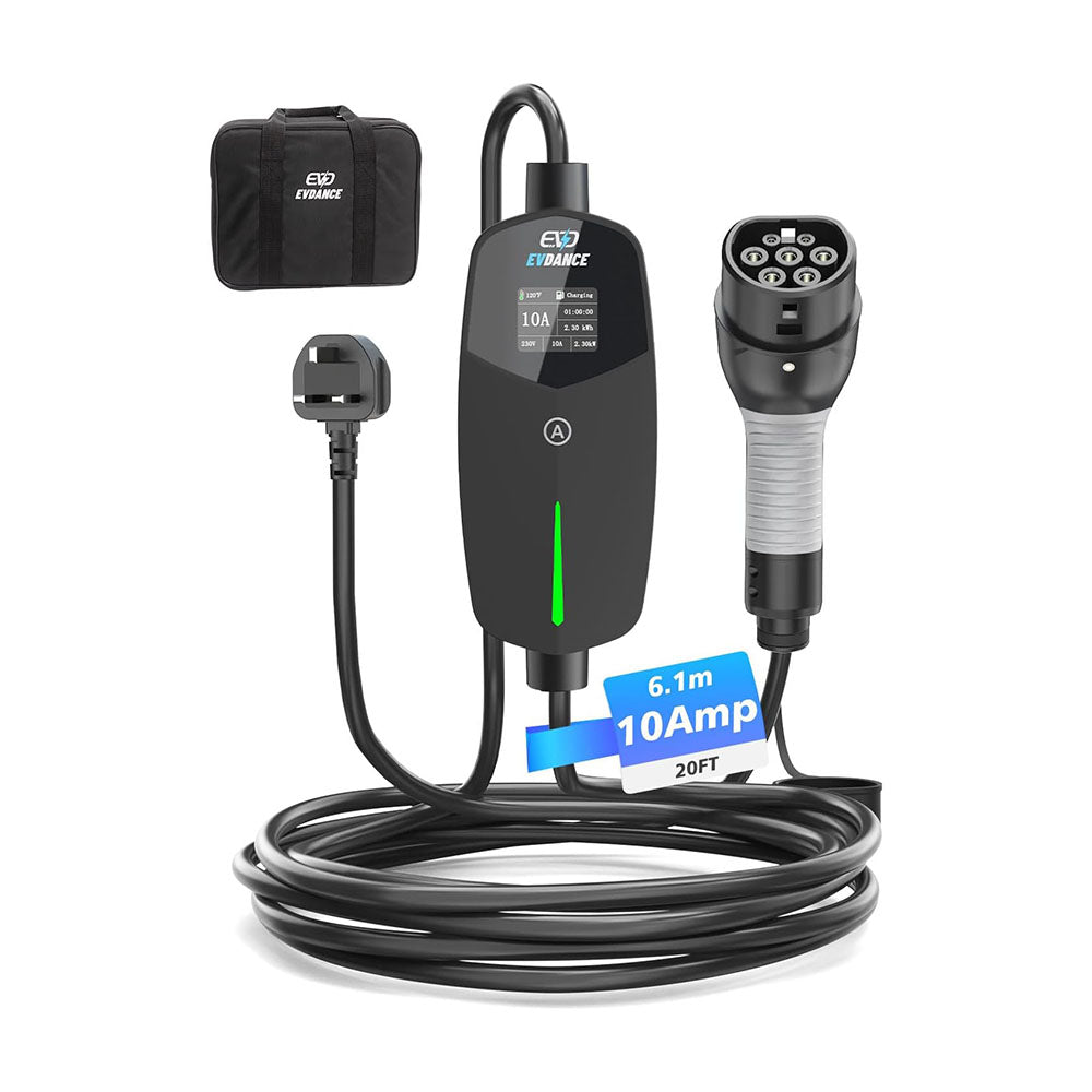 EVDANCE UK 3-Pin Portable EV Charger – Single Phase Type 2, 10A / 2.3kW | Intermediate