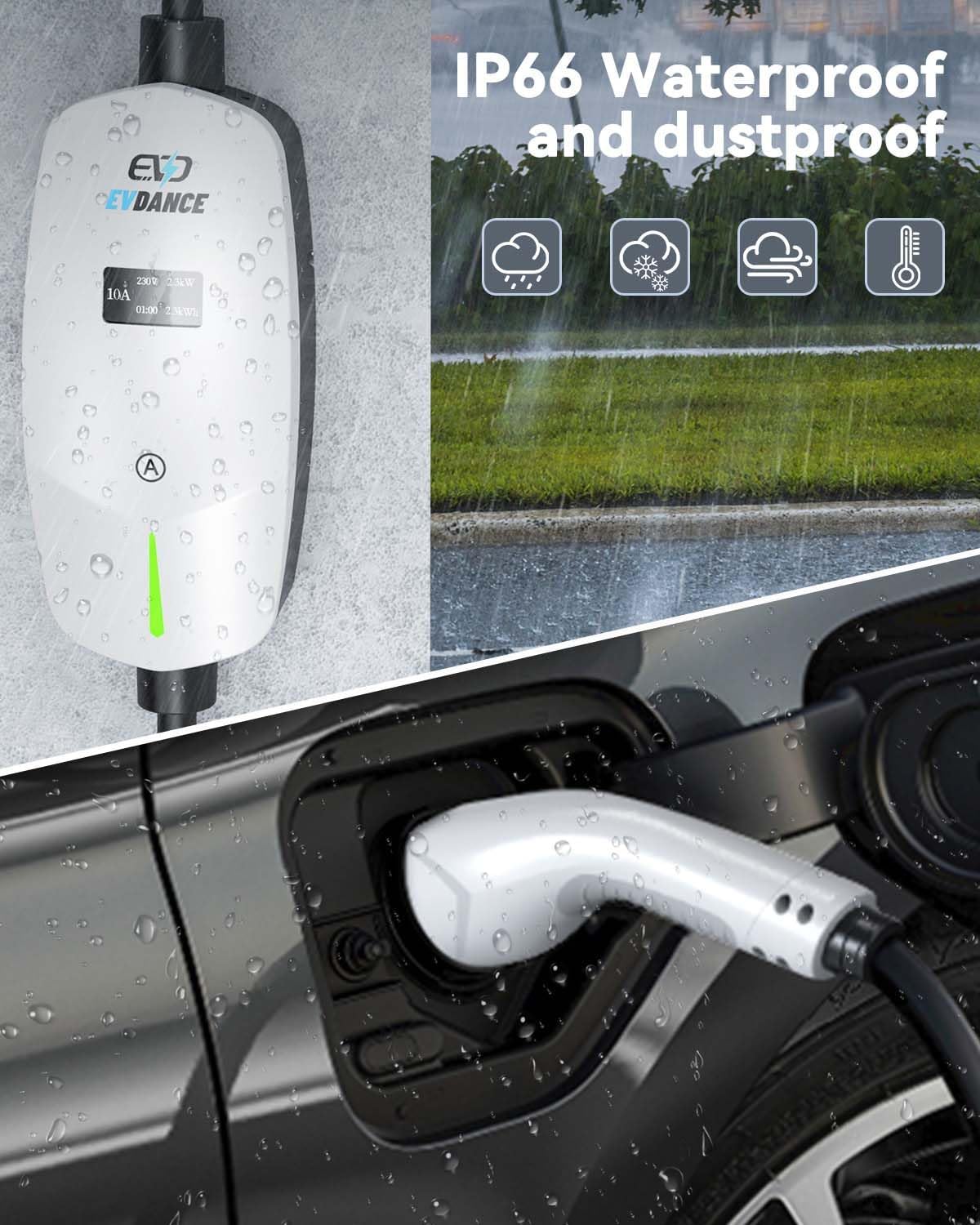 EVDANCE UK 3-Pin Portable EV Charger – Single Phase Type 2, 10A / 2.3kW | Basic