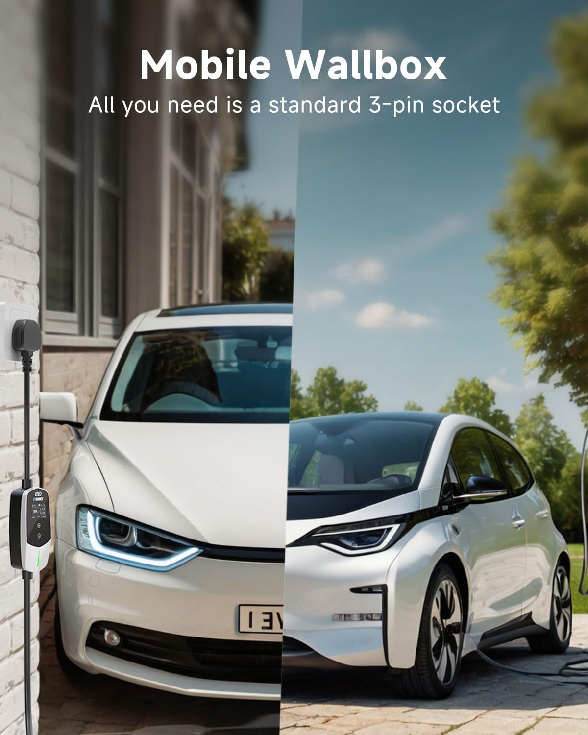 EVDANCE UK 3-Pin Portable EV Charger – Single Phase Type 2, 10A / 2.3kW | Advanced